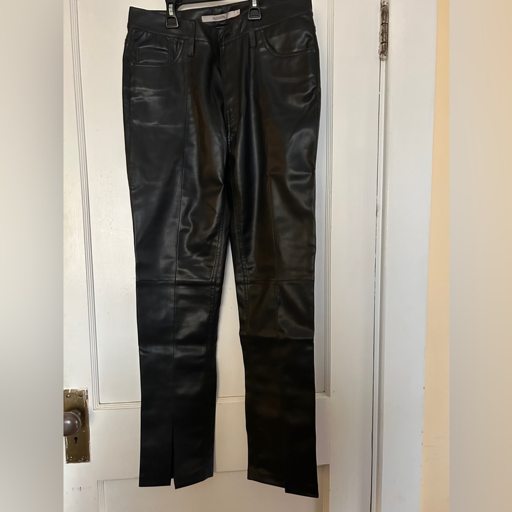 NWT Hudson Barbara high rise faux leather straight leg split hem pant